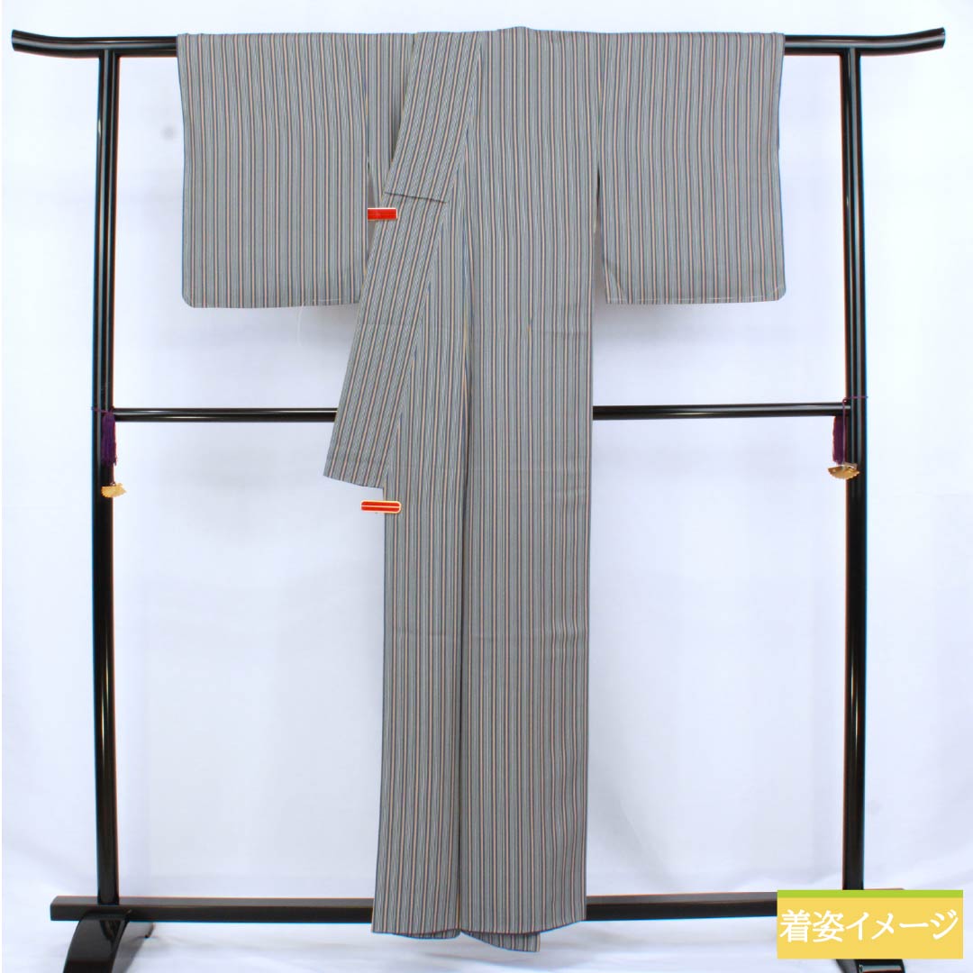 小紋 正絹 Sランク 身丈156.5cm 裄丈63cm 袷 呉須色(ごすいろ) 縦縞 青系 1115006642317