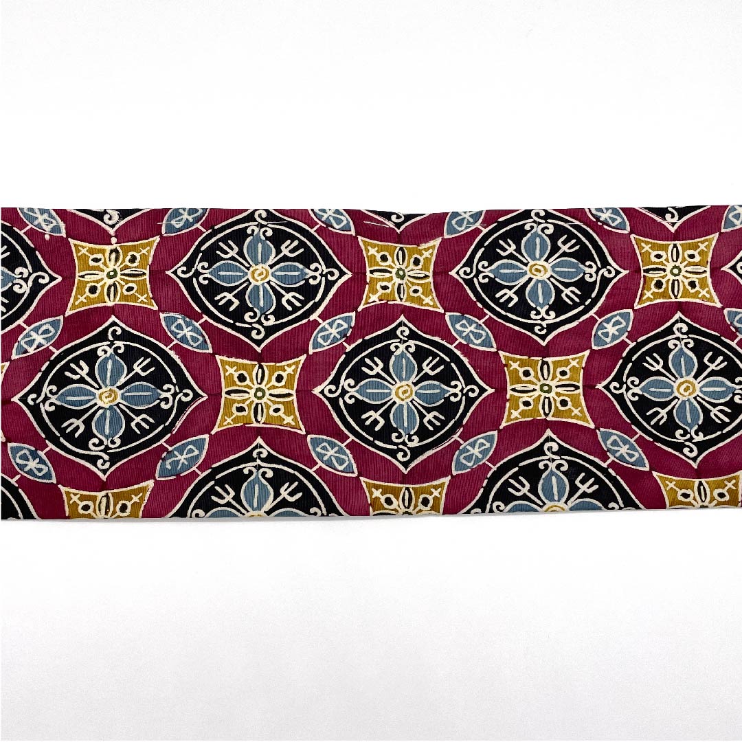 Nagoya obi, crimson, geometric pattern, Kyoto Bingata, obi length 342cm, pure silk, S rank, full length, casual, purple, 1124003642320, Nagoya style