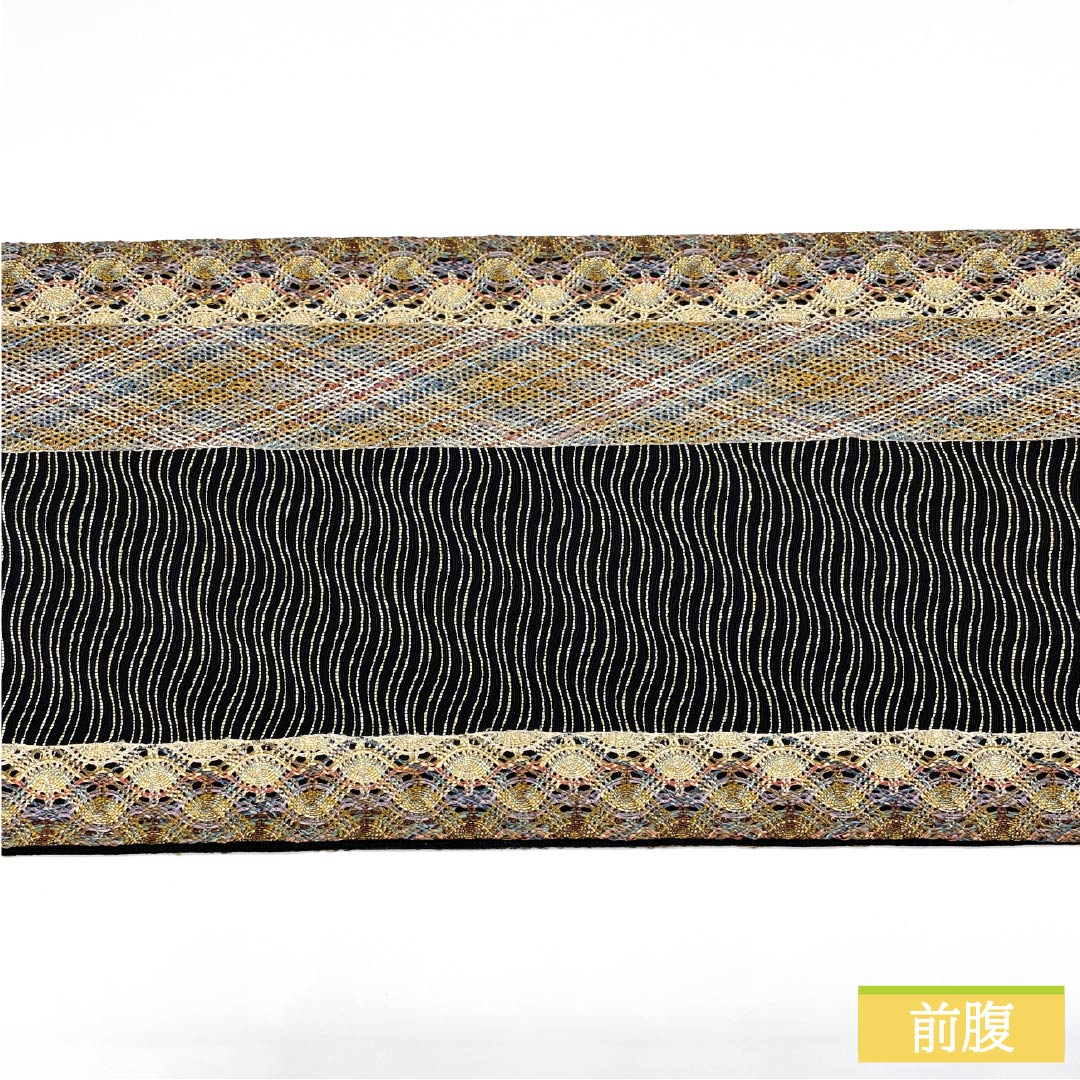 Fukuro Obi, Pure Silk, Weave, Length 456cm, S Rank, Six-way, Casual, Black, 1123013182410
