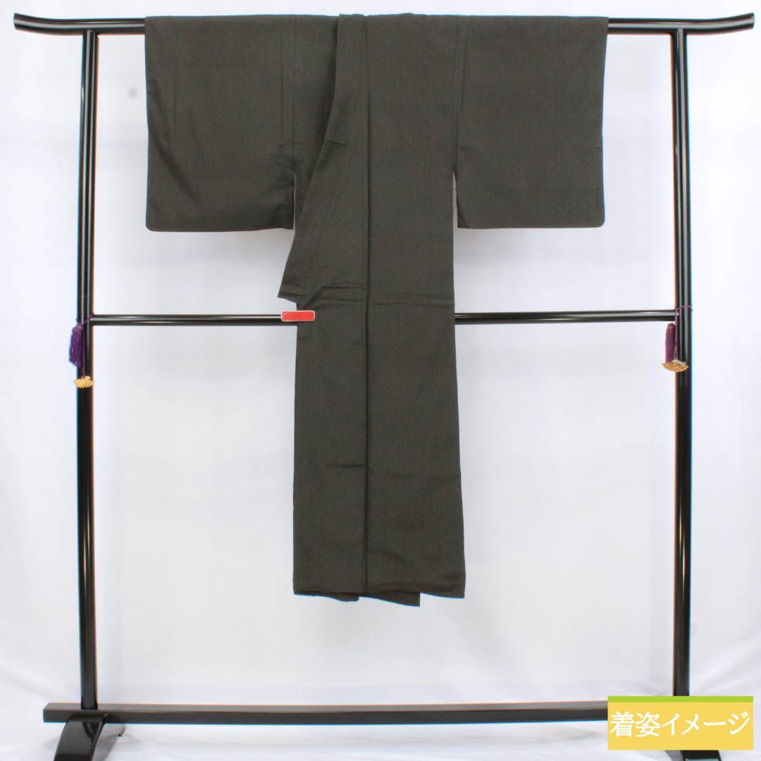 男物 正絹 Sランク 身丈128.5cm 裄丈62.5cm 薄黒色(うすぐろいろ) 紬地 袷 グレー系 1119001112222