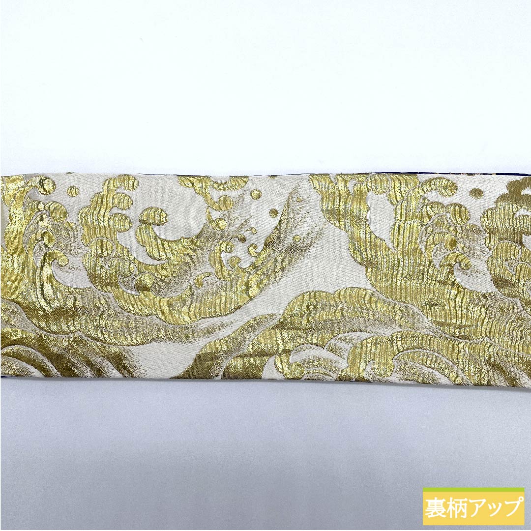 Kaku-obi (sash) made of polyester, lapis lazuli, with waves, pine bark diamonds and flower diamonds, length 348cm, width 11cm, rank S, blue, 1134000302917