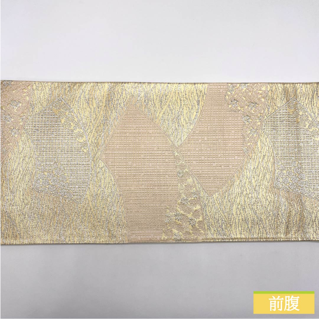 袋帯 正絹 花模様 留袖用 扇面 紅葉 帯丈428cm Aランク 六通 フォーマル 金系 1123014223321