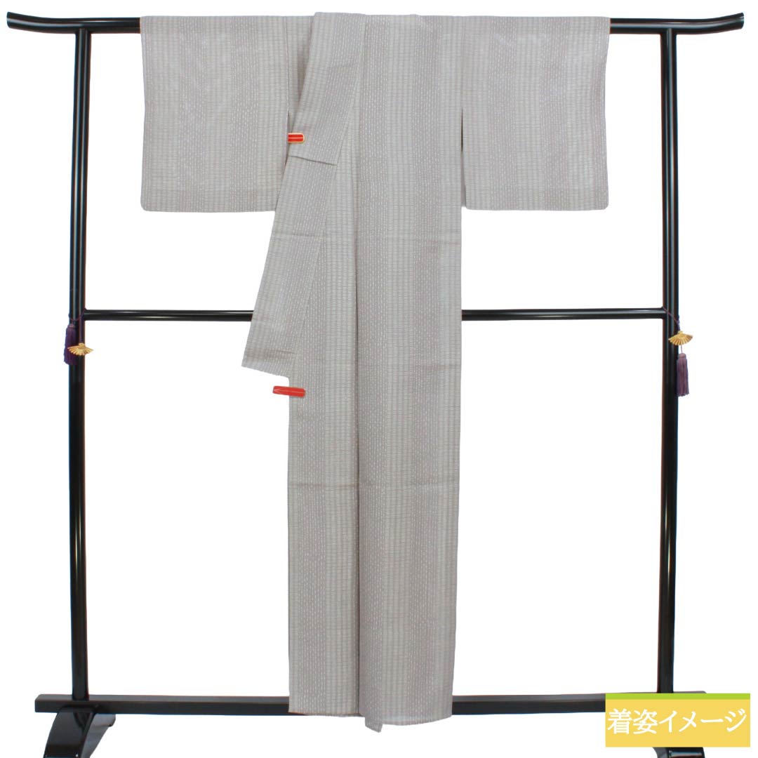 夏物 正絹 小紋 Sランク 身丈156cm 裄丈63.5cm 京極生壁色(きょうごくなまかべいろ) 江戸小紋 抽象模様 絽 グレー系 1132005082322