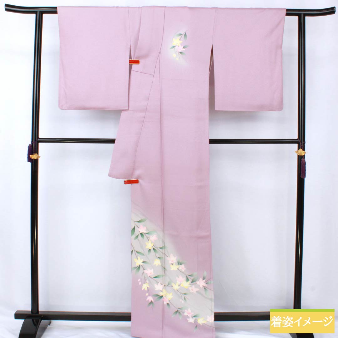 訪問着 正絹 Bランク 袷 身丈165.5cm 裄丈67.5cm 淡紅藤色(うすべにふじいろ) 付下げ 草花 紫系 1112007404520
