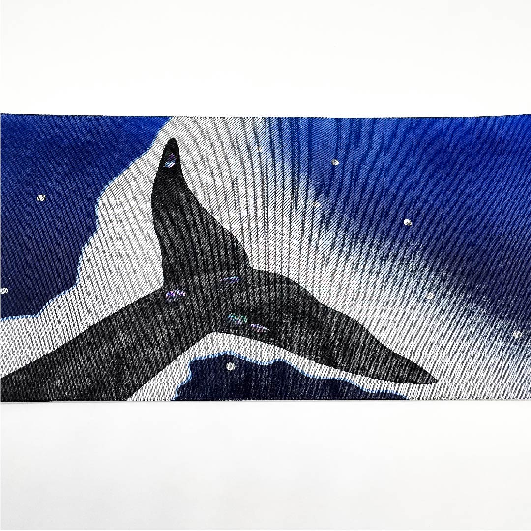 【未仕立】袋帯 正絹 NEWランク 濃紺色(のうこんいろ) クジラ リバーシブル 帯丈450cm 六通 カジュアル 青系 1123009561417