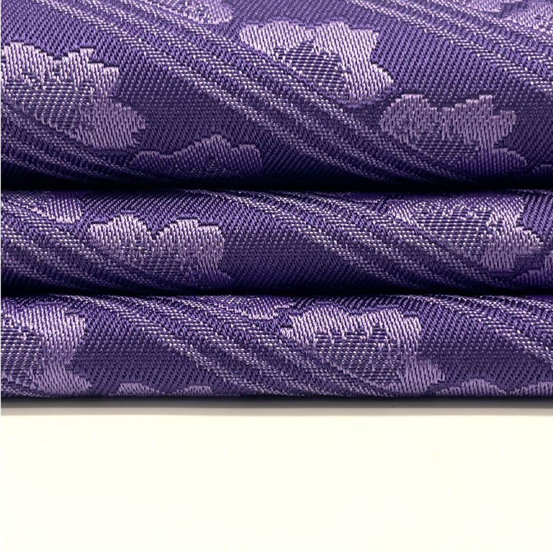 Half-width obi, polyester, bellflower-colored (kikyo-iro) floral and geometric patterns, purple, 360cm long, S rank, 1125002242320