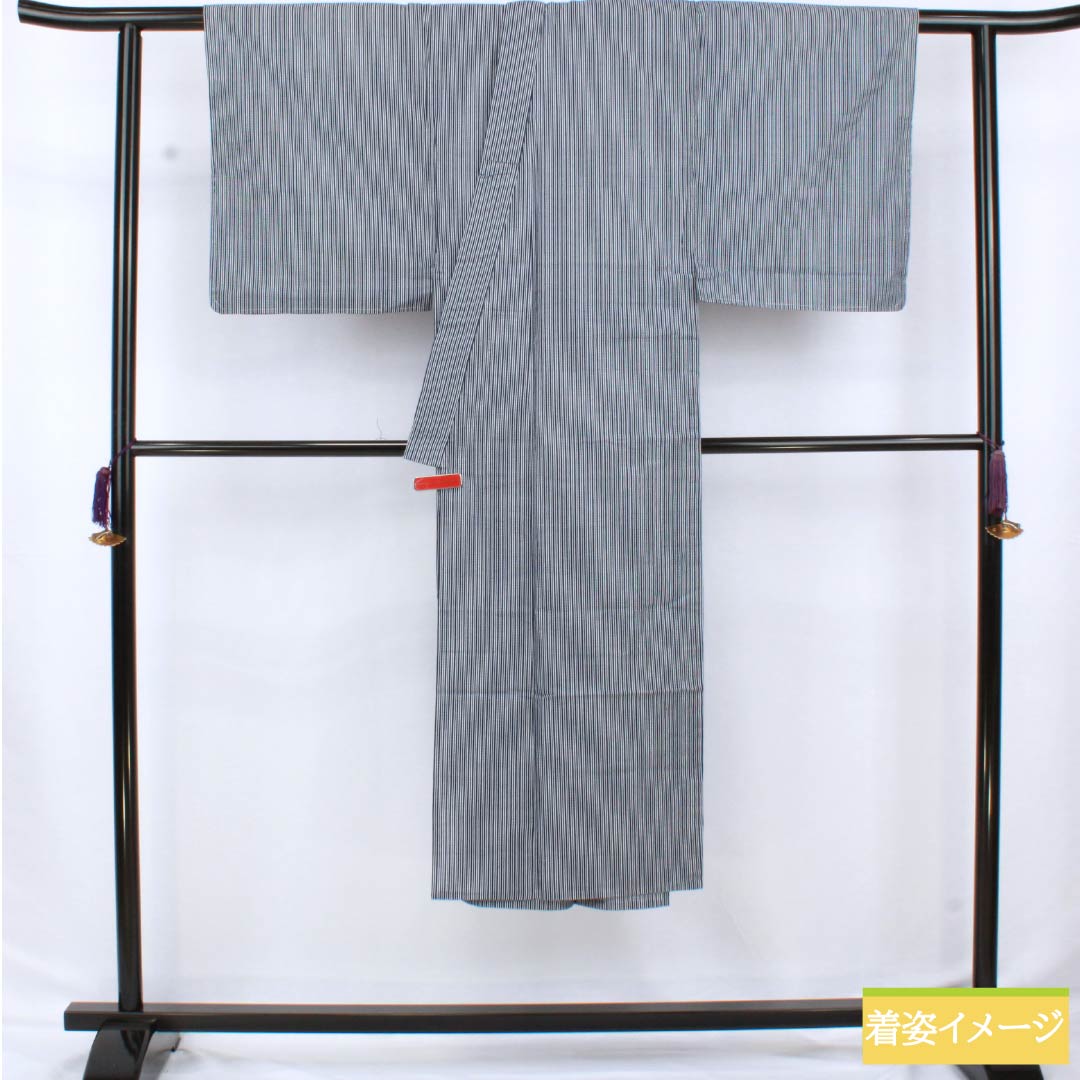Men's Cotton Yukata - S Rank, Single Layer, Navy Blue Stripe, 137cm Length, 67cm Sleeve-to-Nape - 1138000052318