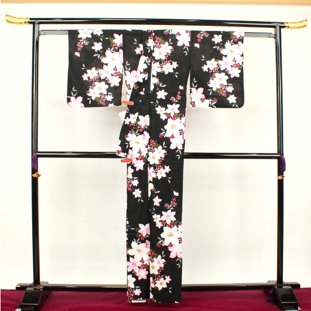 Yukata Flower Pattern Cotton S Rank Single Layer Length 162cm Sleeve Length 67cm Black 1118001162410