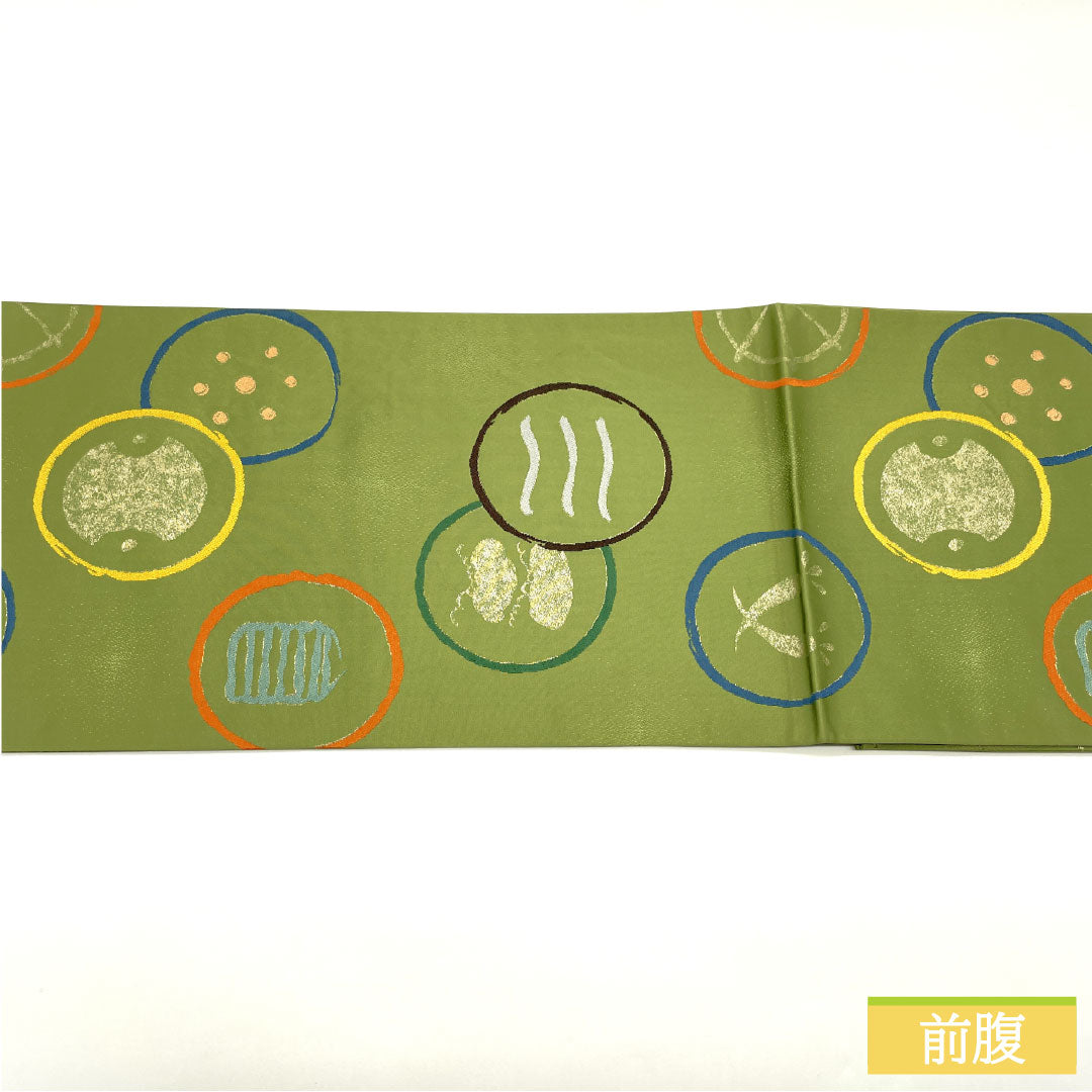 Fukuro Obi (sash), pure silk, grade A, willow brown, Nishijin weave, Shirayaen Oba, abstract pattern, length 434cm, six-fold, casual, green, 1123016593319