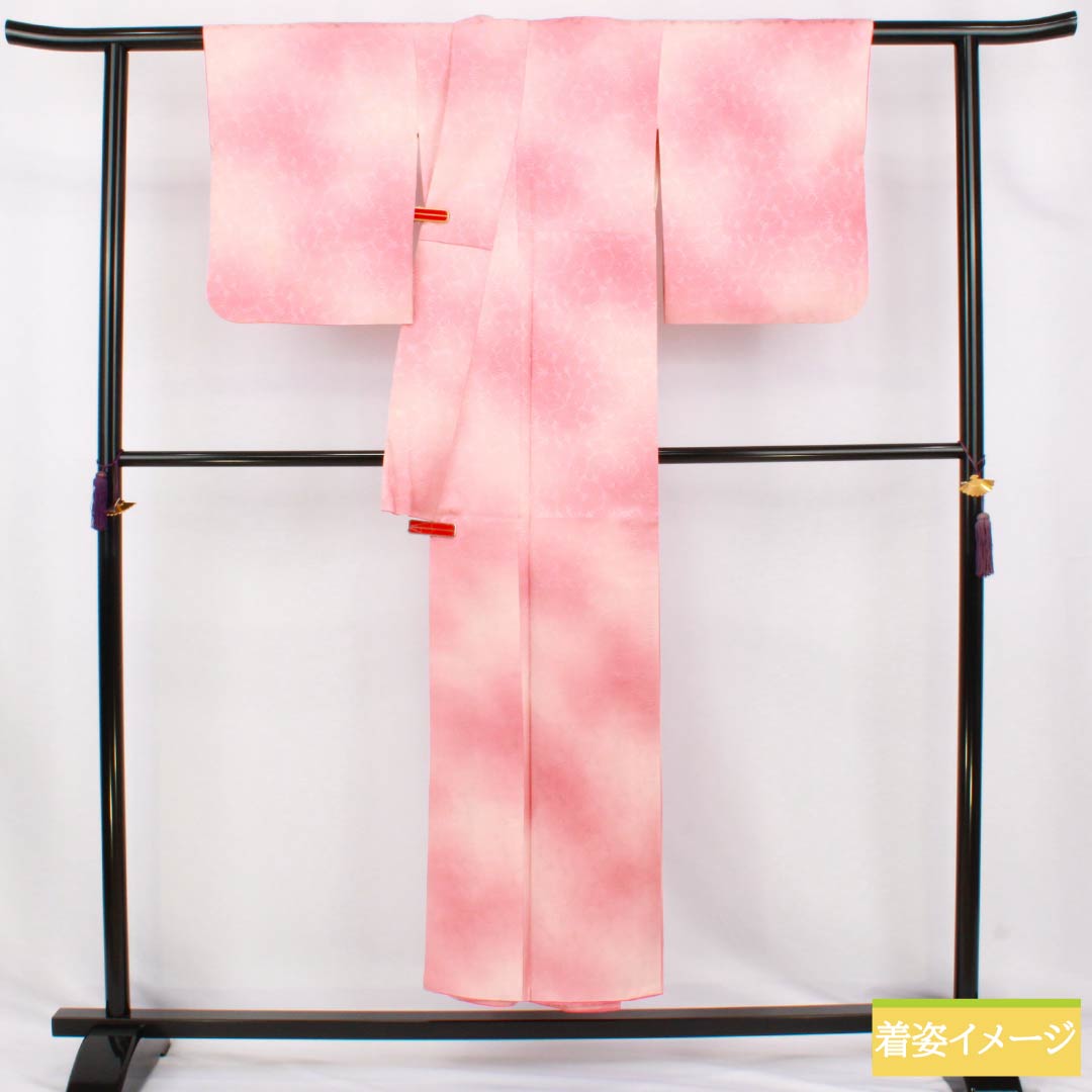 色無地 正絹 Bランク 身丈148.5cm 裄丈61.5cm 一重梅色(ひとえうめいろ) 一つ紋 揚羽蝶 ぼかし染め 袷 ピンク系 1114002634113