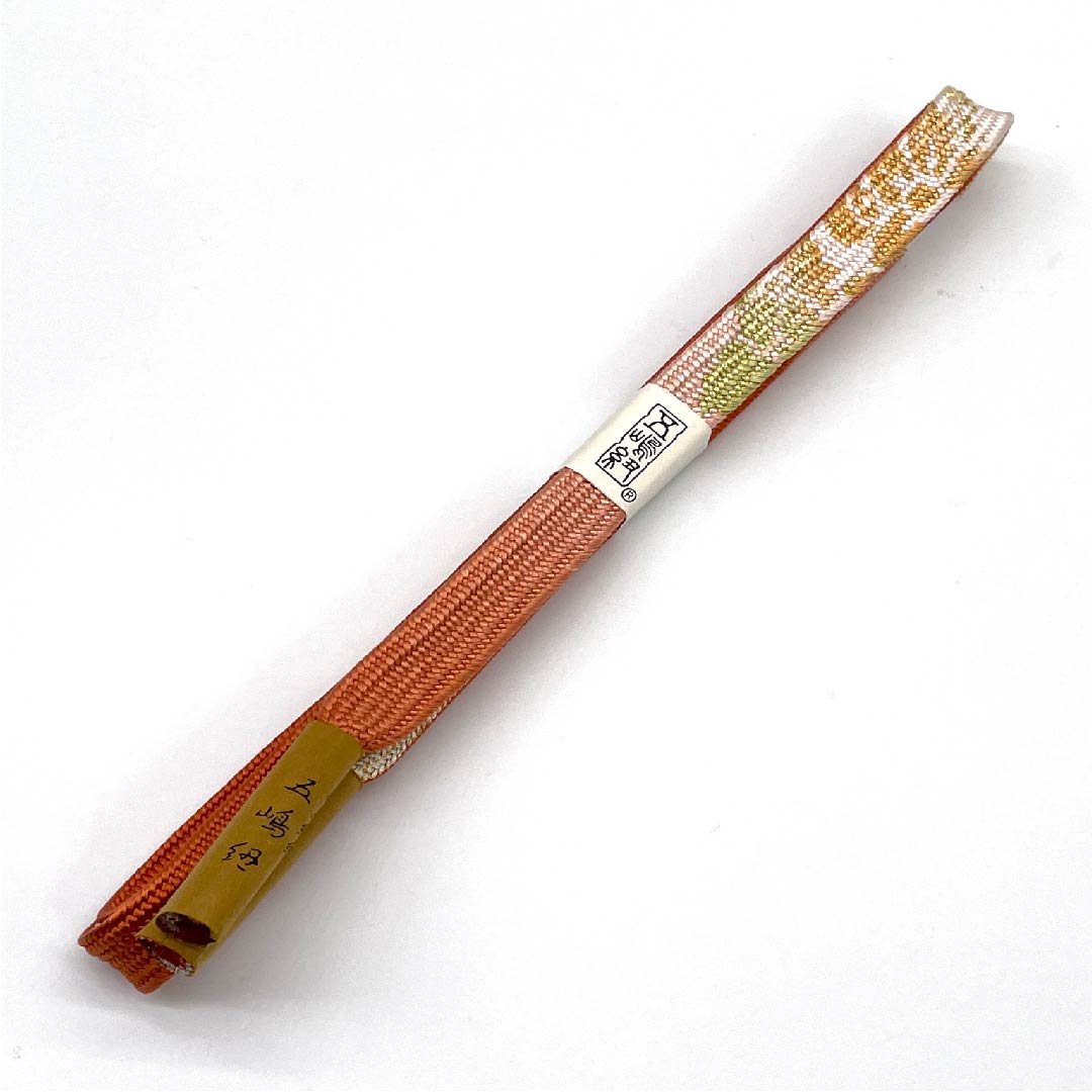 (新古品) 帯締め 正絹 四分紐 黄丹色(おうにいろ) 五嶋紐 江戸組紐 金属糸使用 長さ約162cm 幅約1.7cm セミフォーマル Sランク 橙系 1135002732326