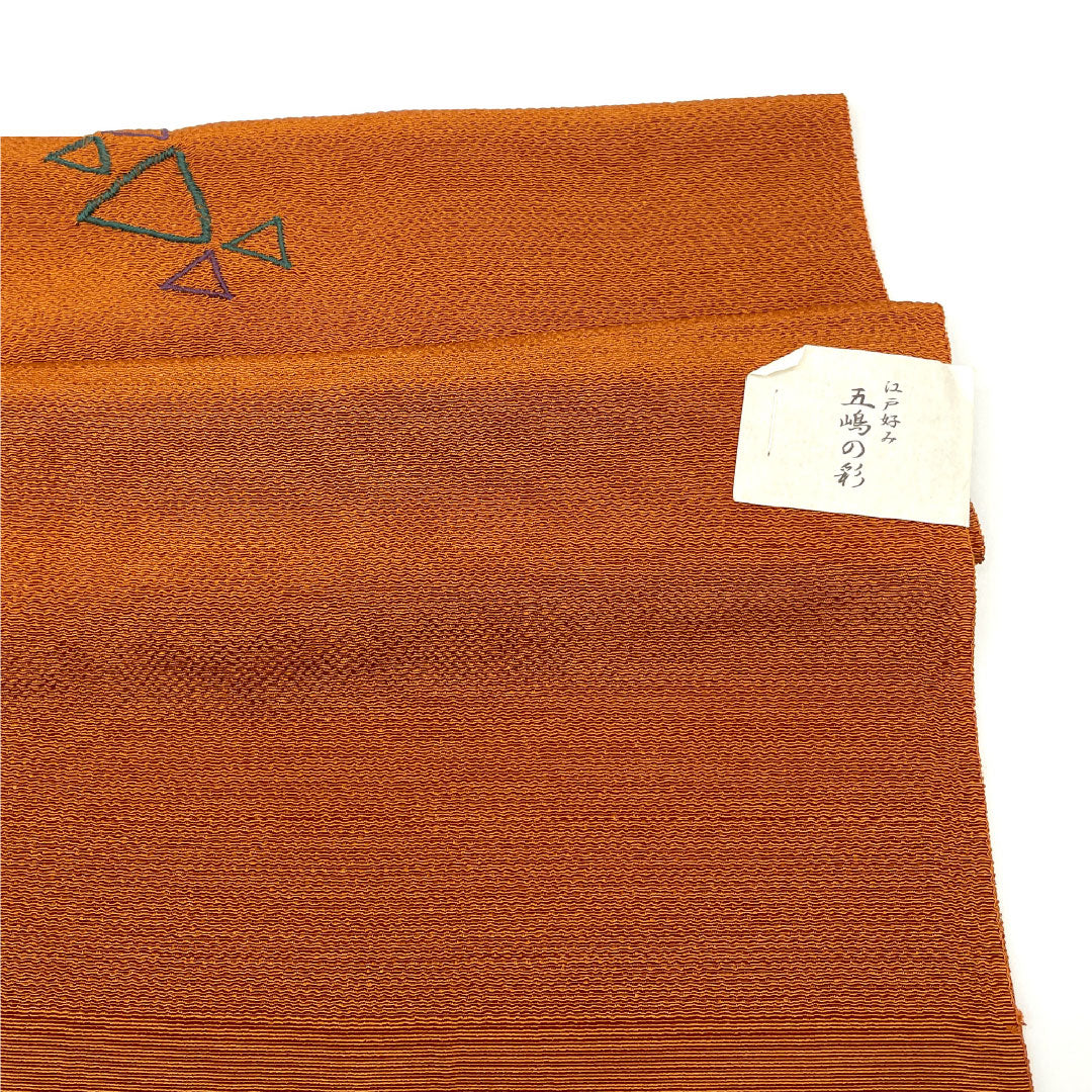 (Like new) Silk Obiage (Sash) - New Rank, Casual, Taishaiiro (Obi-age) - Goshima-himo (Goshima cord) - Geometric Triangle Pattern - Approximately 168cm Long, Approximately 28cm Wide - Brown - Product Number: 1136001151914