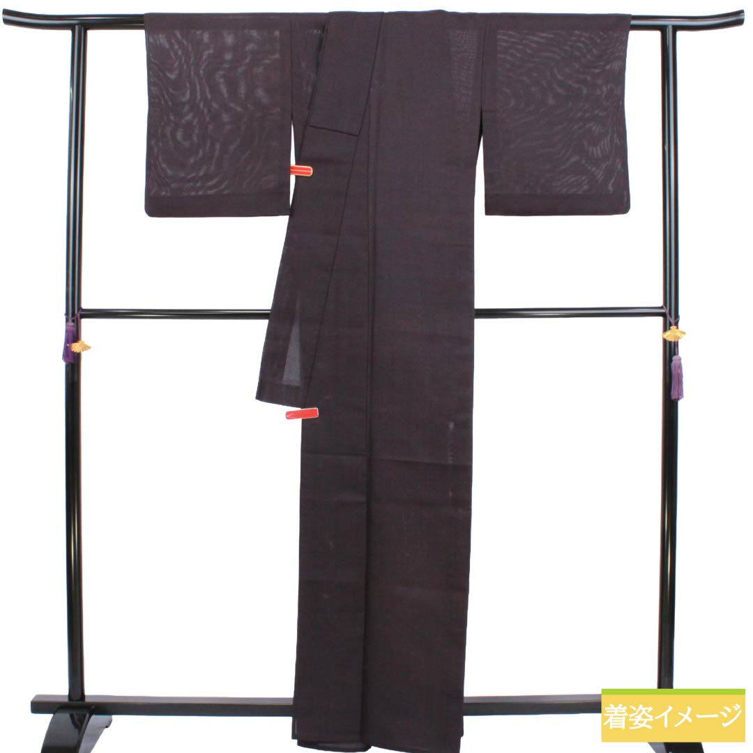 夏物 ウール 色無地 Sランク 身丈163cm 裄丈63.5cm サマーウール 褐色(かちいろ) 露芝 紗 紫系 1132004552420