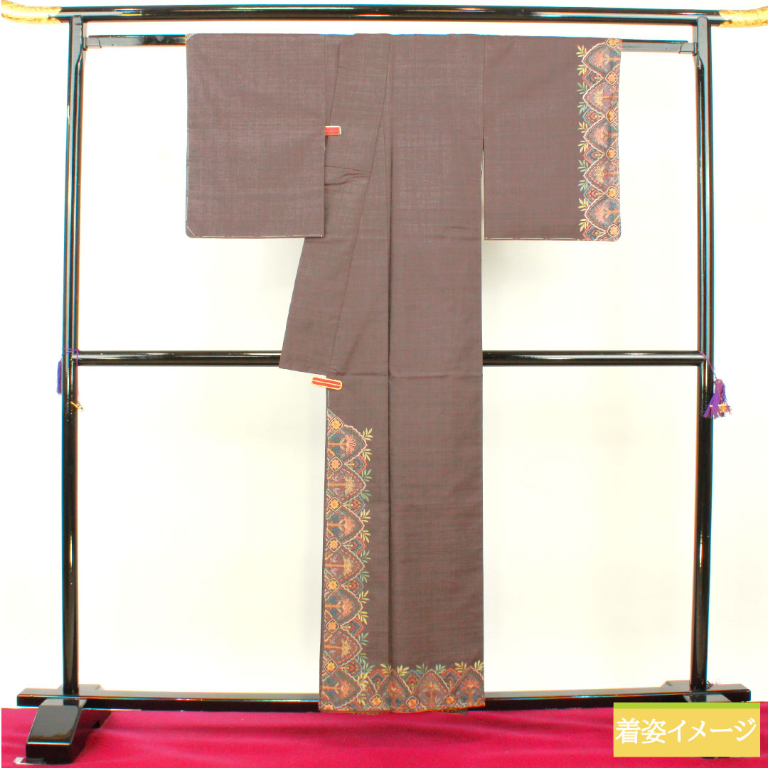 Homongi, pure silk, lined, length 157cm, sleeve length 62cm, deep faded purple, Oshima Tsumugi, Suzhou embroidery, abstract pattern, basting thread included, S rank, purple, 1112004592320
