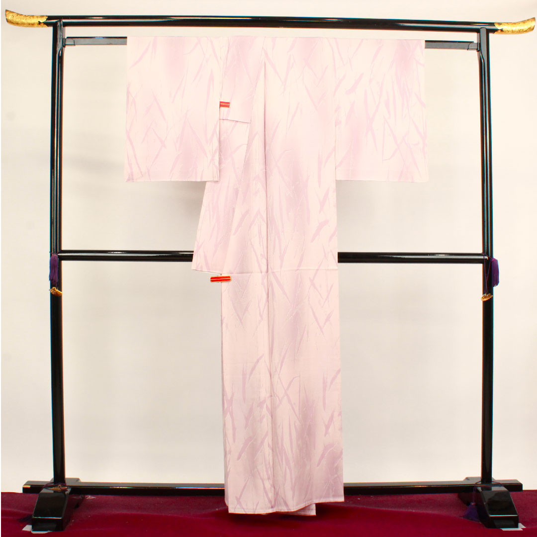 Summer pure silk komon kimono, length 159cm, sleeve length 62.5cm, cherry blossom color, abstract pattern, basting thread included, unused, silk, A rank, pink, 1132000533313