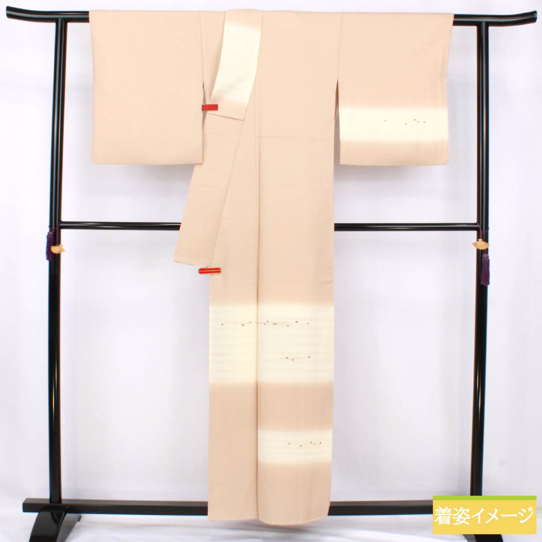 訪問着 正絹 Sランク 袷 身丈157cm 裄丈68cm 薄肉色(うすにくいろ) ぼかし染 付下げ 抽象模様 はれやか加工 橙系 1112007192326