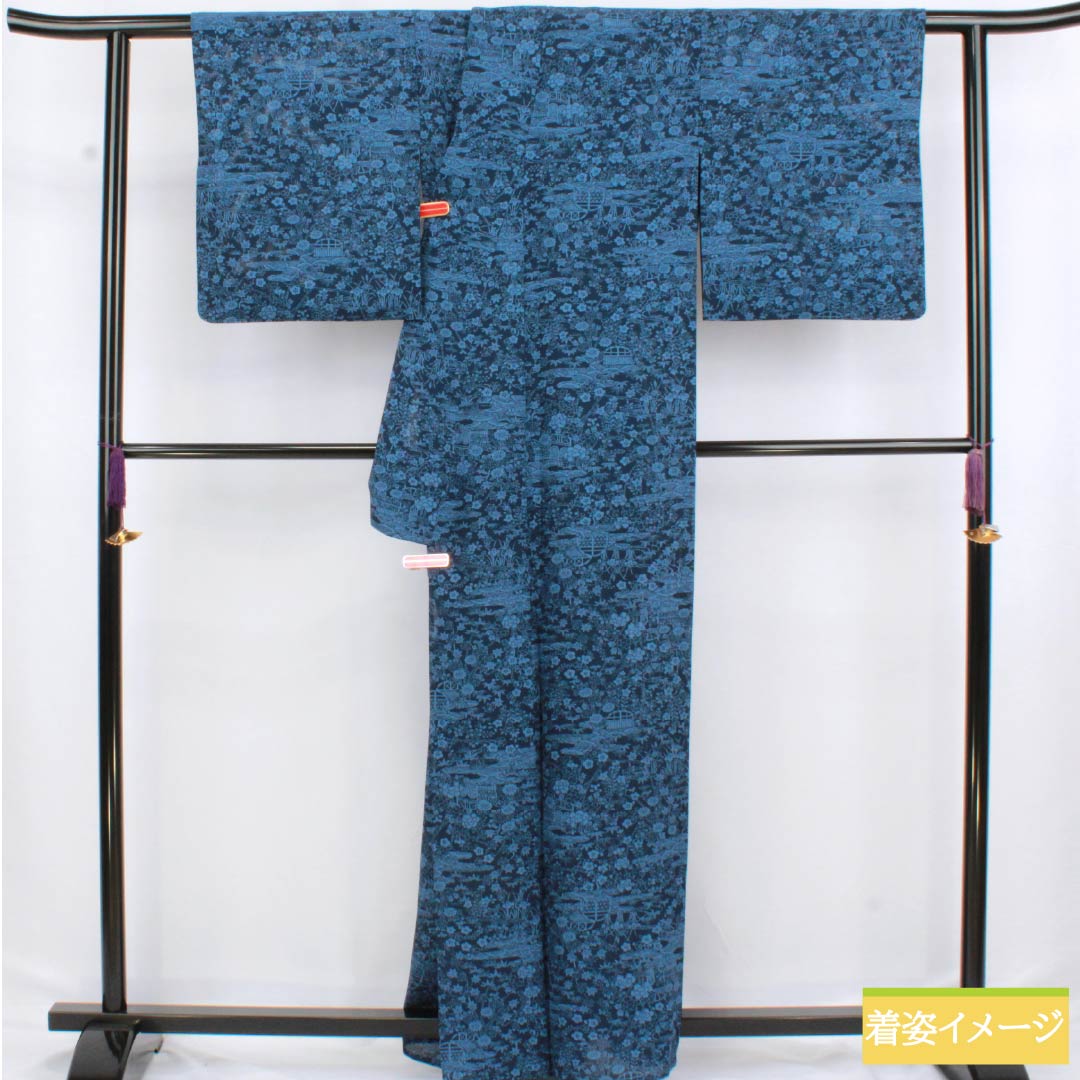 夏物 正絹 小紋 身丈162cm 裄丈68cm 濃紺色(のうこんいろ) 古典柄 型染 絽 Sランク 紺系 1132002782418