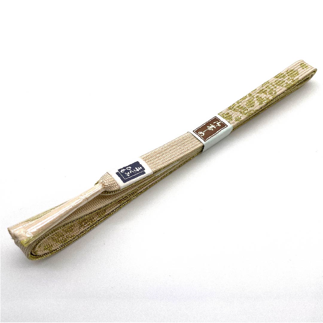 (新古品) 帯締め 正絹 四分紐 尾花色(おばないろ) 手組紐 金属糸使用 新古品 長さ約156cm 幅約1.5cm セミフォーマル Aランク クリーム系 1135001893915