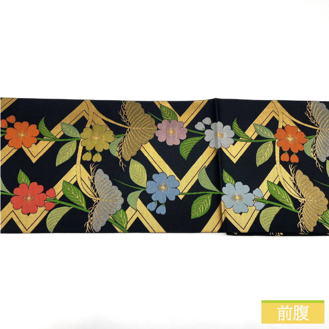 Fukuro Obi Silk S Rank Orietsu Nishijin-ori Auspicious Patterns Obi Length 436cm Zen-tsu Semi-formal Black 1123017402310