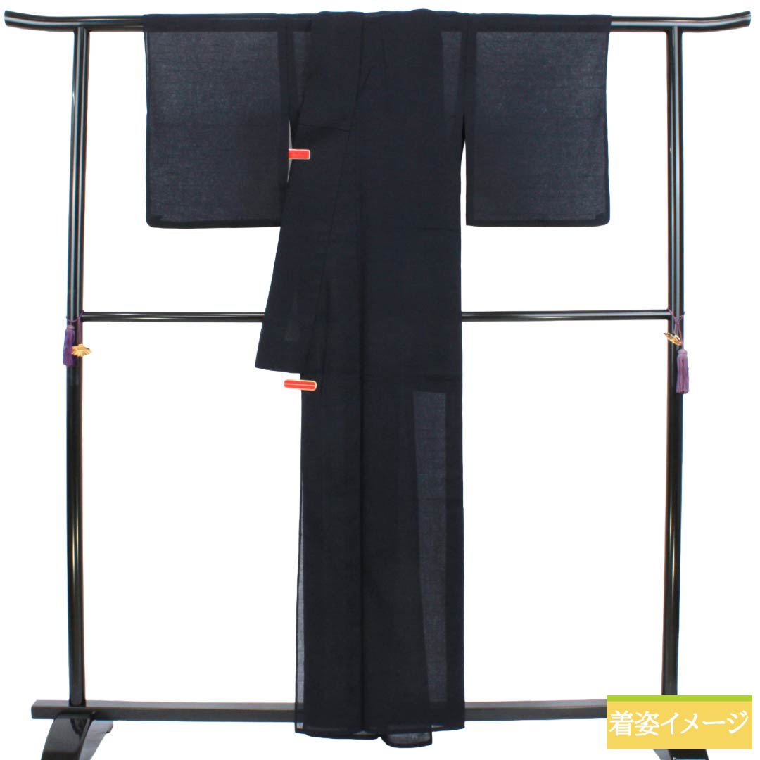 夏物 綿麻 色無地 Bランク 身丈158cm 裄丈62.5cm 濃紺色(のうこんいろ) 露芝 萩 紗 紺系 1132004574318