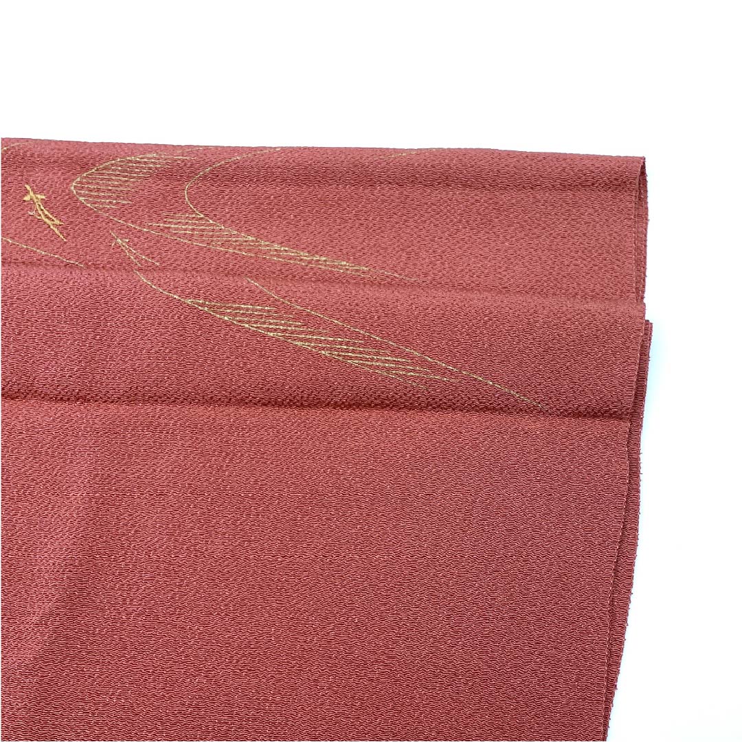 帯揚げ 正絹 セミフォーマル 弁柄色(べんがらいろ) 紅葉 刺繍 古典柄 長さ約170cm 幅約29cm Sランク 茶系 1136000492914