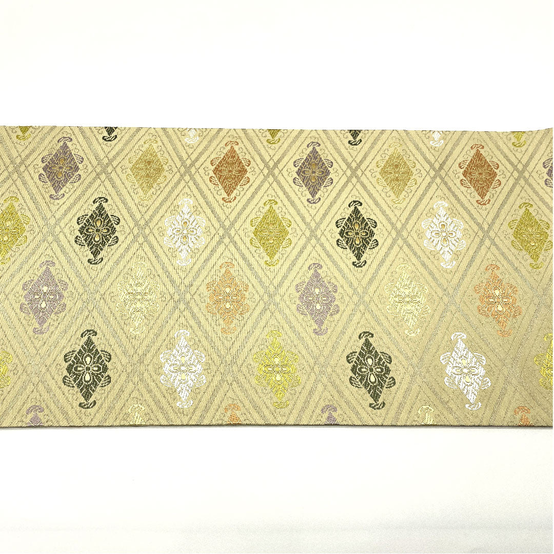 【未仕立】袋帯 正絹 Sランク 砂色(すないろ) 上文錦 正倉院文様 帯丈442cm 六通 セミフォーマル クリーム系 1123004802315