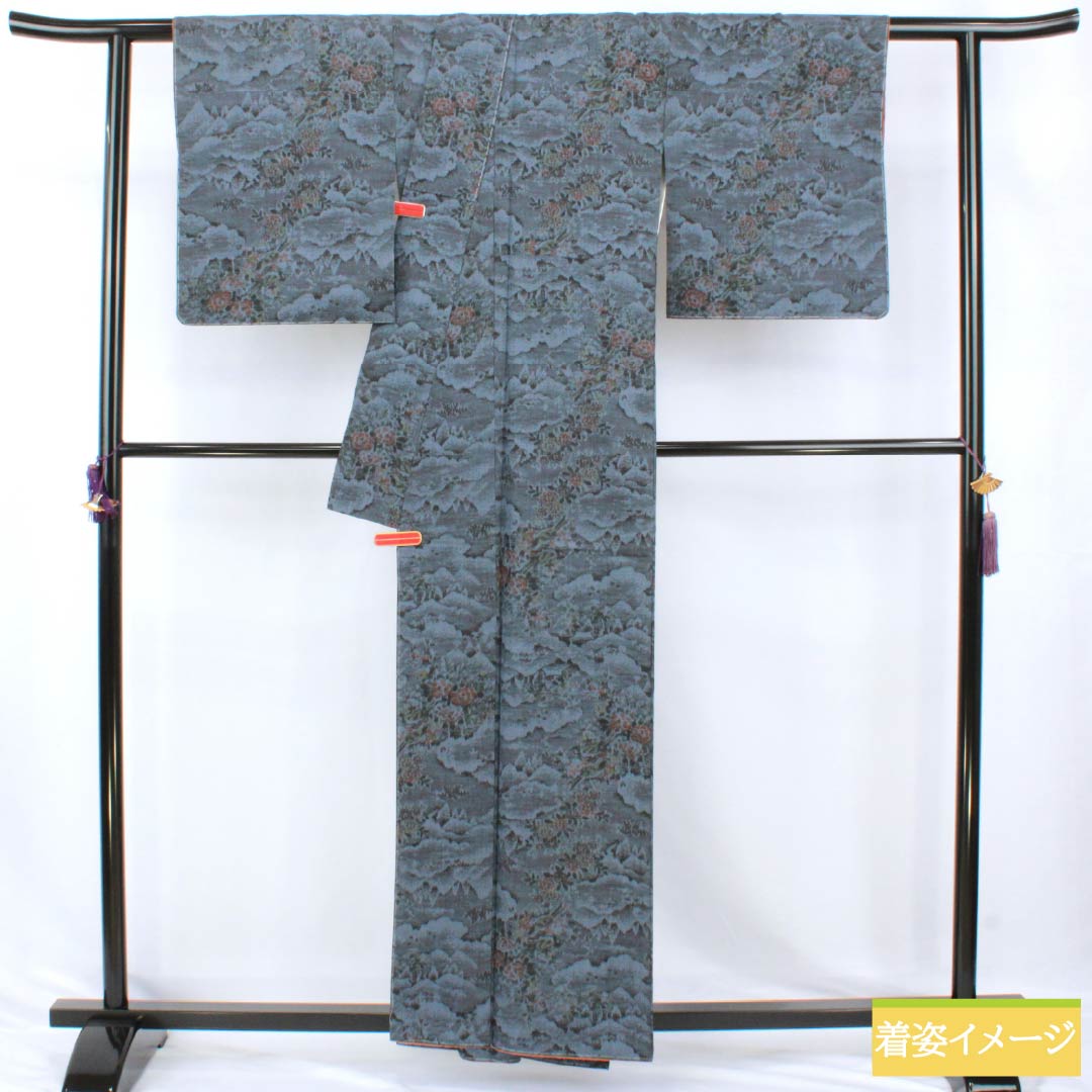 Tsumugi Silk S Rank Length 159.5cm Sleeve Length 66.5cm Murayama Oshima Landscape Pattern With basting thread Lined Navy