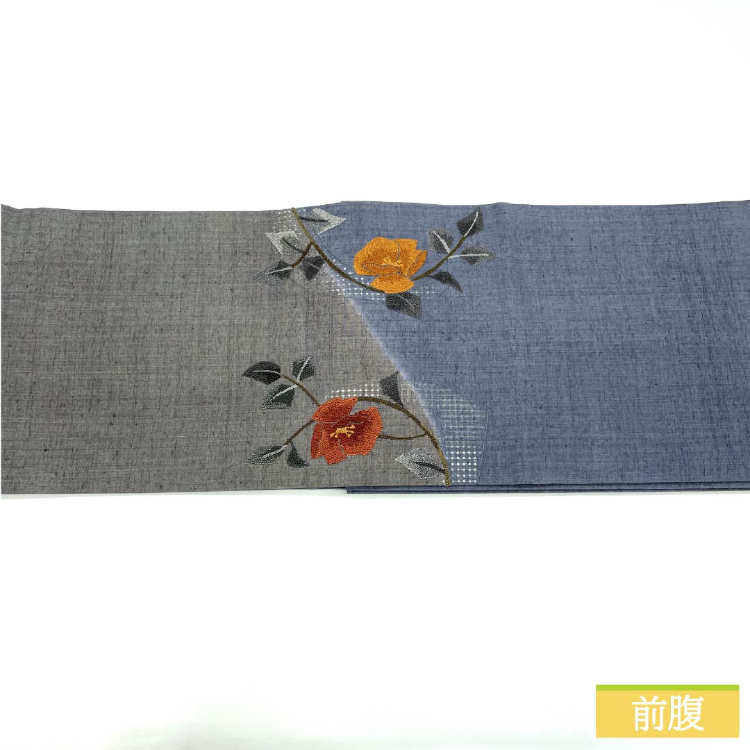 Nagoya Obi Silk A Rank Shakujyo-iro Sagara Embroidery Swatow Embroidery Floral Pattern Obi Length 356cm Point Pattern Casual Gray System 1124011503322 Open-Sided