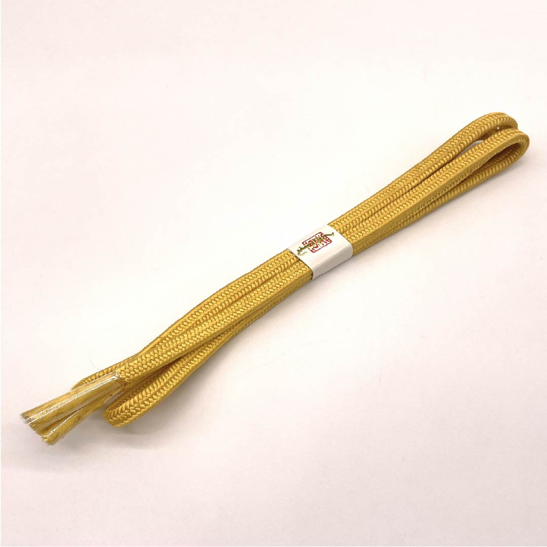 (新古品) 帯締め 正絹 黄唐紙色(きからかみいろ) 冠組 新古品 長さ約165.5cm 幅約1cm セミフォーマル NEWランク 黄系 1135003751323