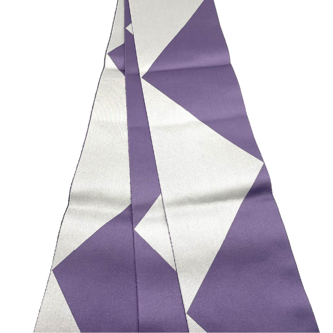 Half-width obi, polyester, obi length 354cm, medium purple, geometric pattern, zigzag, purple, S rank, 1125001462320