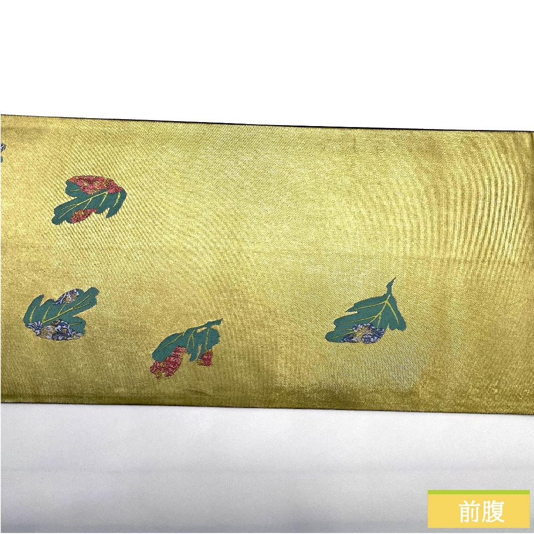 袋帯 金色 乱菊幸結文 鱗 唐花 亀甲 帯丈444cm 正絹 Sランク 六通 フォーマル 金系 1123010732321
