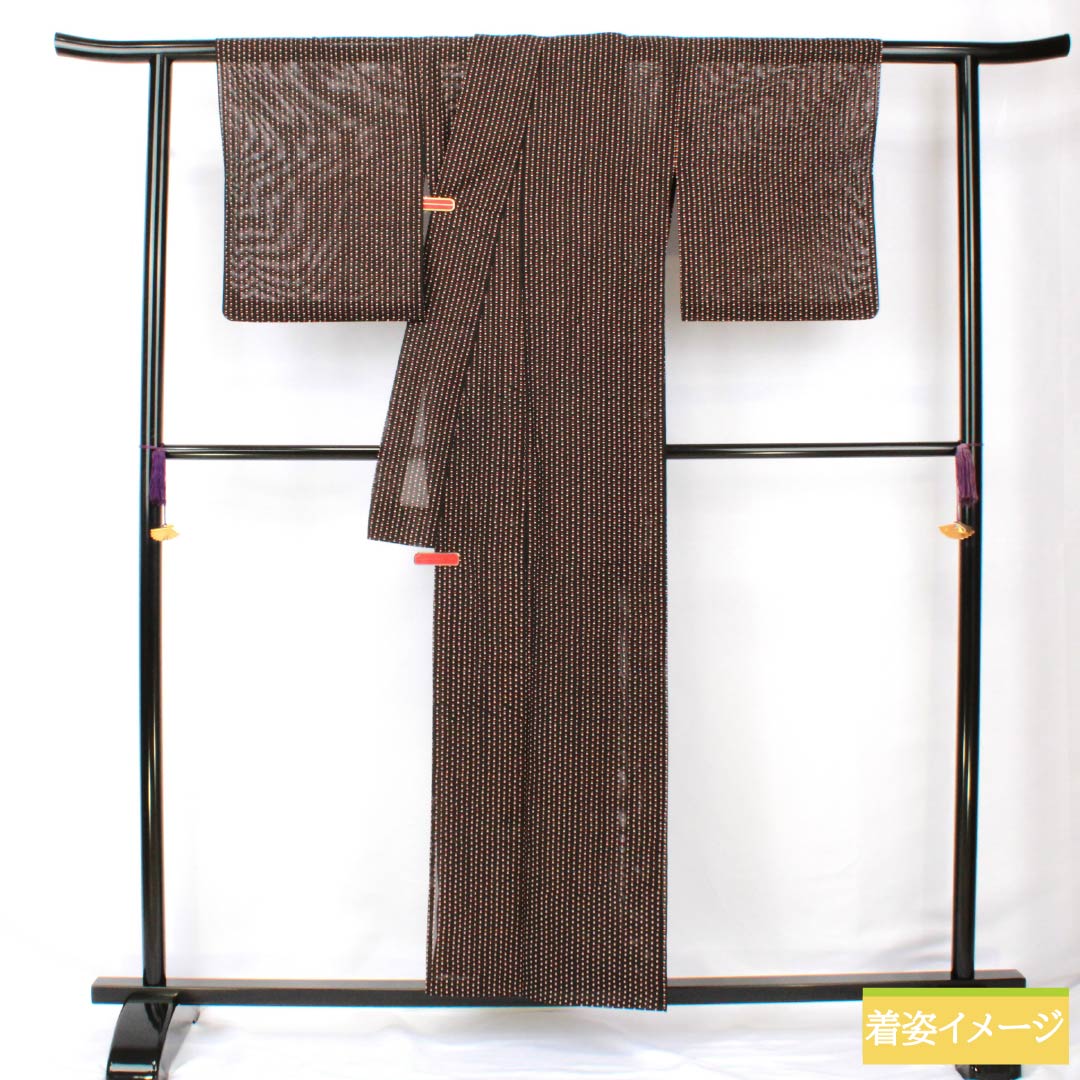 Summer kimono, polyester, small pattern, length 157cm, sleeve length 63.5cm, dot pattern, washable kimono, silk, A rank, black, 1132002223310