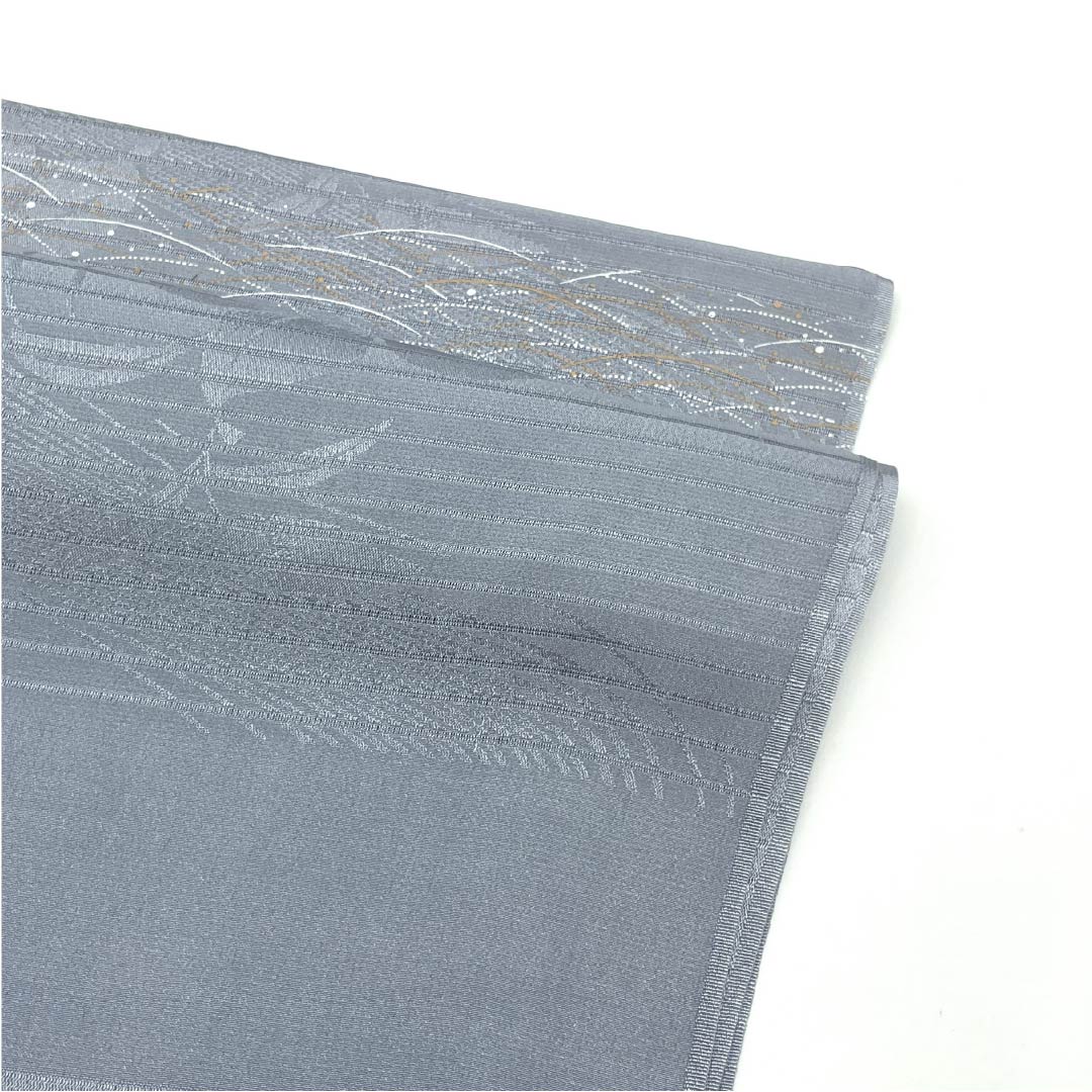 (新品)帯揚げ 正絹 セミフォーマル 薄鈍色(うすにびいろ) 夏物 露芝模様 古典柄 長さ約168cm 幅約28.5cm NEWランク グレー系 1136000891922