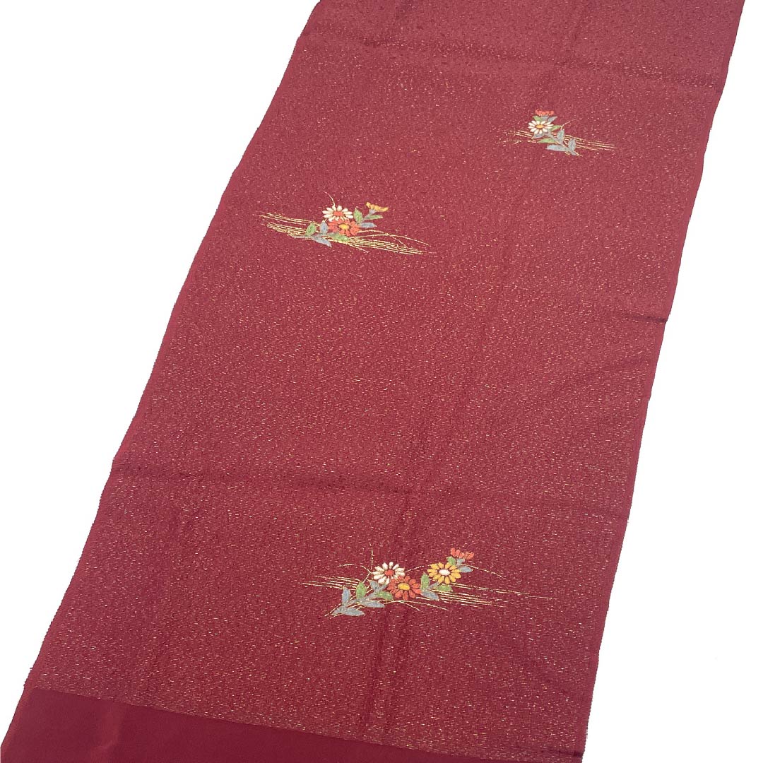 (Like new) S-Rank Silk Obijime and Obiage Set, Sapphire and Crimson with Glitter, Approximately 156cm Long, 1.3cm Wide, Semi-Formal, Red, Item Number: 1141000152312