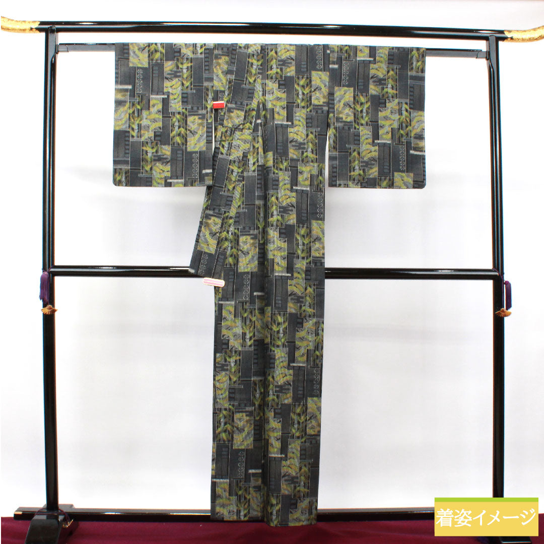 Murayama Oshima, pure silk, length 156cm, sleeve length 62cm, abstract pattern, S rank, single layer, black, 1116003142310