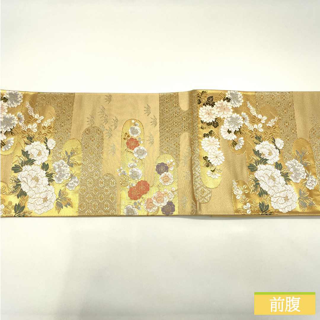 Fukuro-obi silk A Rank Nishijin-ori e-gasumi plum bamboo auspicious patterns obi length 430cm rokutsu formal gold 1123017303321