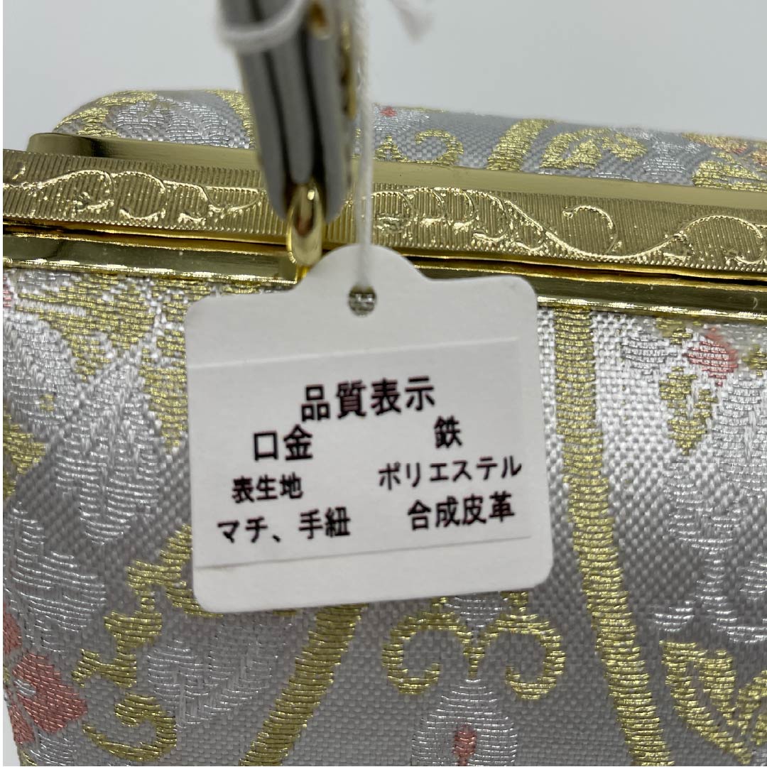 Formal Japanese style bag, silver (gin-iro), for Tomesode, Tachiwaku, classic pattern, beige, S rank, 113900016225