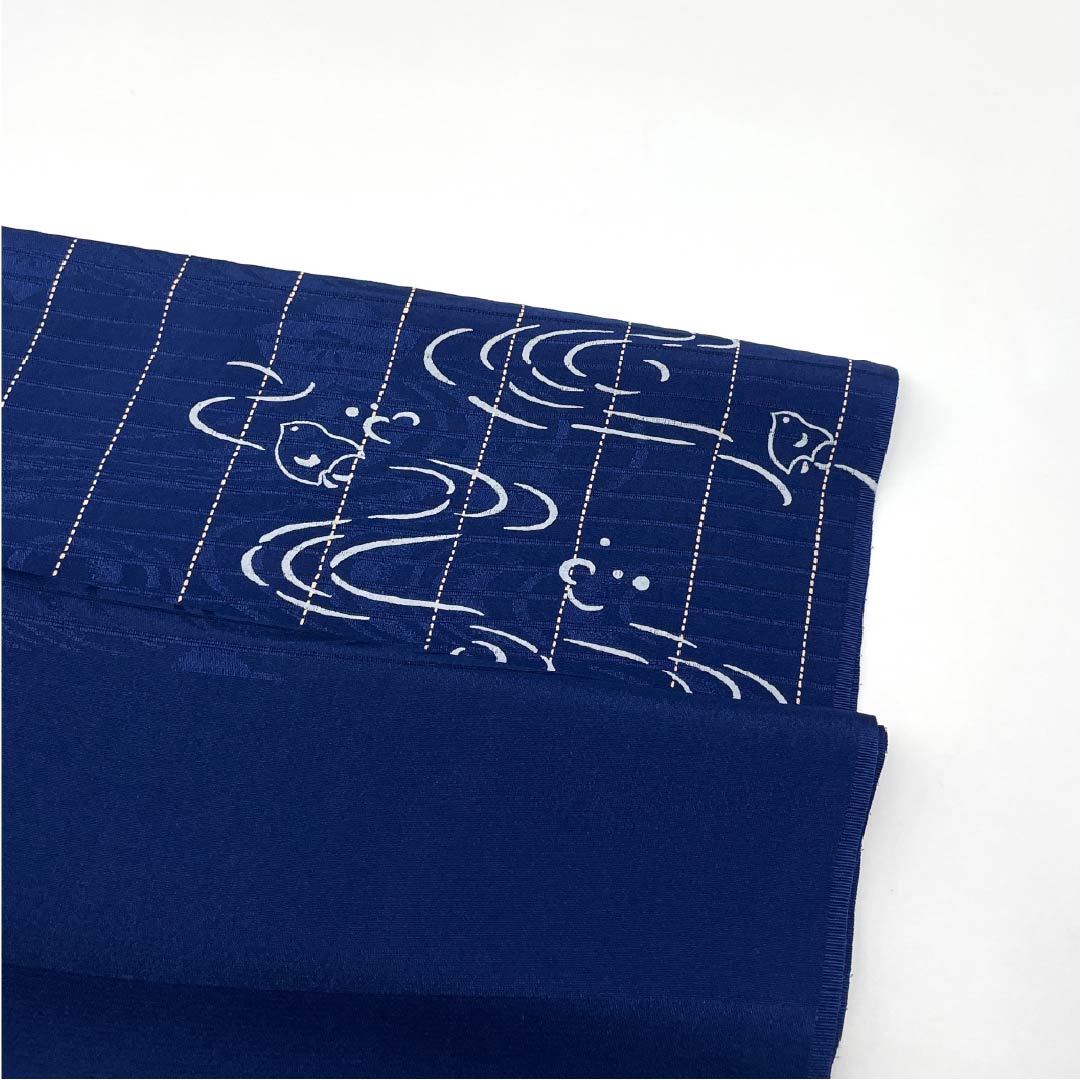 (New) Obiage, pure silk, semi-formal, summer, houndstooth, flowing water, classic pattern, length 164cm, width 28cm, new rank, navy blue, 1136000861918