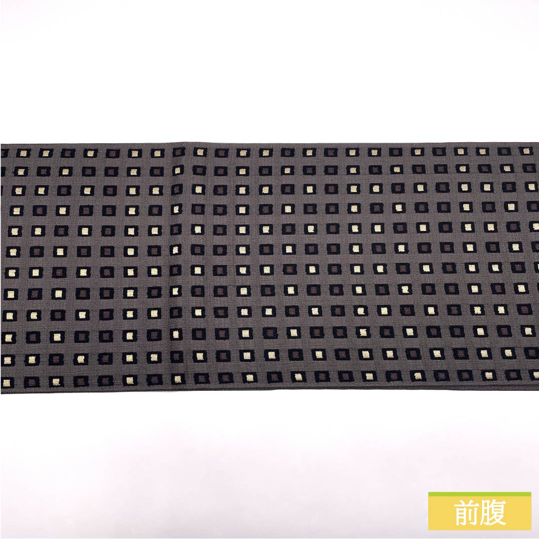 Fukuro Obi (Sash) - S-Rank, Pure Silk, Ink-Colored (Sumi-iro), Square and Polka Dot Pattern, 460cm Long, Pointed Pattern, Casual, Brown, Item Number: 1123015722414