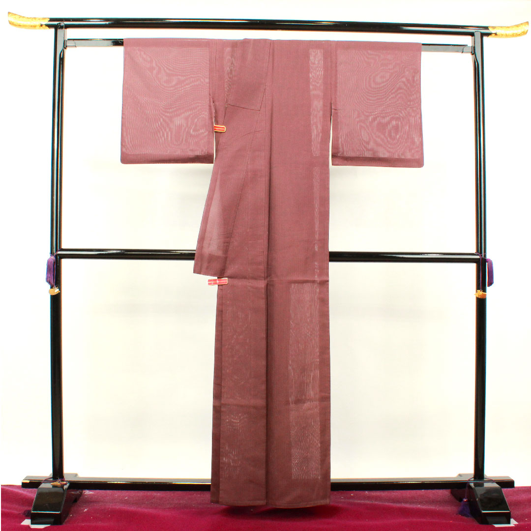 夏物 正絹 色無地 身丈160cm 裄丈60cm 紫土色(しどいろ) 竪絽(たてろ) 絽 Aランク 紫系 1132001093420