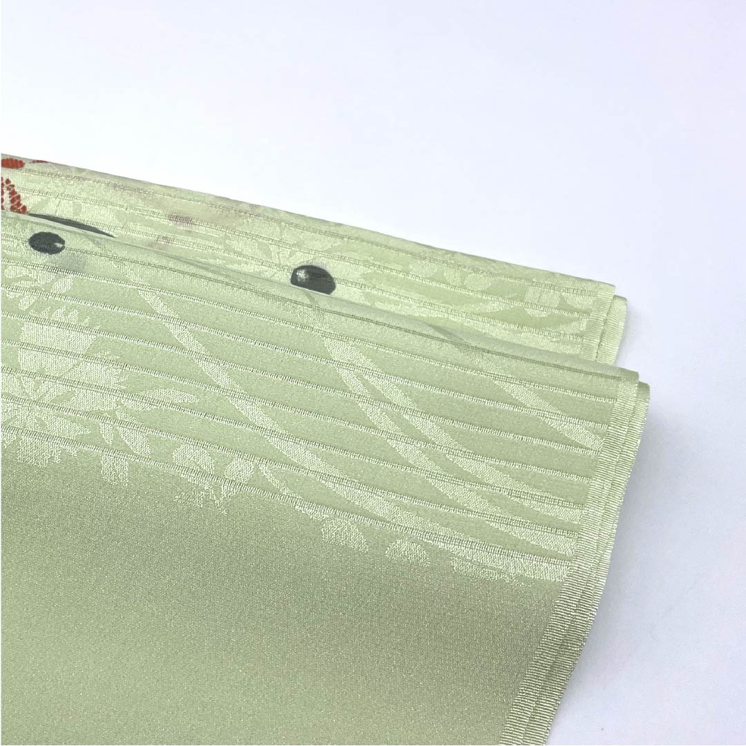 (新品)帯揚げ 正絹 セミフォーマル 薄柳色(うすやなぎいろ) 夏物 トンボ 波紋 長さ約172cm 幅約29cm NEWランク 緑系 1136000721919