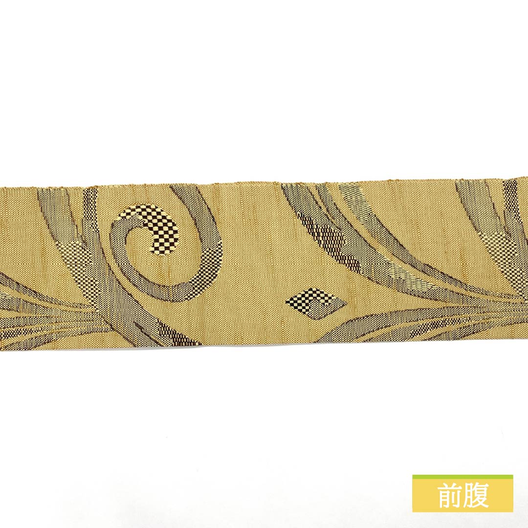 Nagoya obi, straw color, abstract pattern, obi length 361cm, polyester, S rank, six-pass, casual, yellow, 1124007562323, Nagoya style