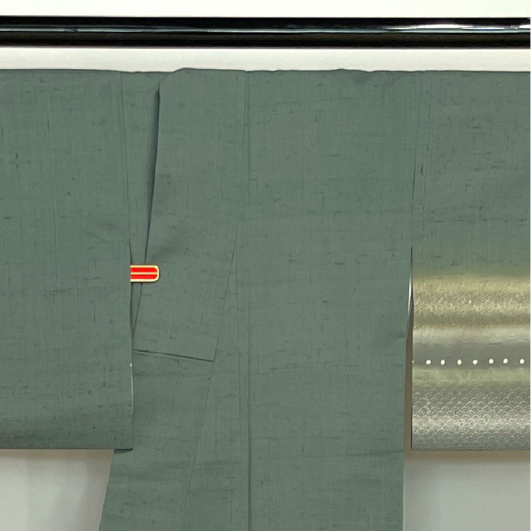 Homongi (formal kimono) Length 156cm Sleeve length 64cm Chigusa gray Tsumugi fabric Shibori Pure silk S rank Green 1112001992319