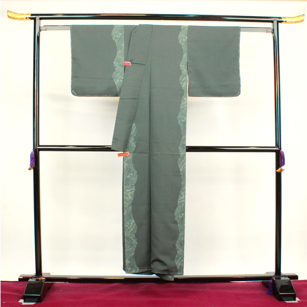 訪問着 袷 身丈151cm 裄丈61.5cm 鉄鼠色 流水 正絹 Aランク グレー系 1112002553222