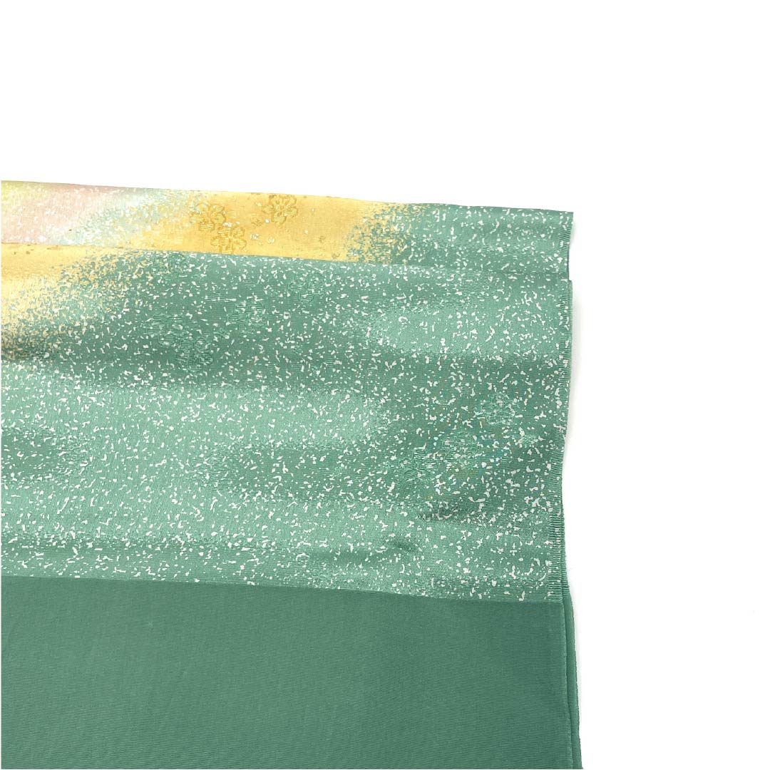 Obiage, pure silk, semi-formal, rock green, dyed, gradation, floral pattern, length 176cm, width 30cm, S rank, green, 1136000632919