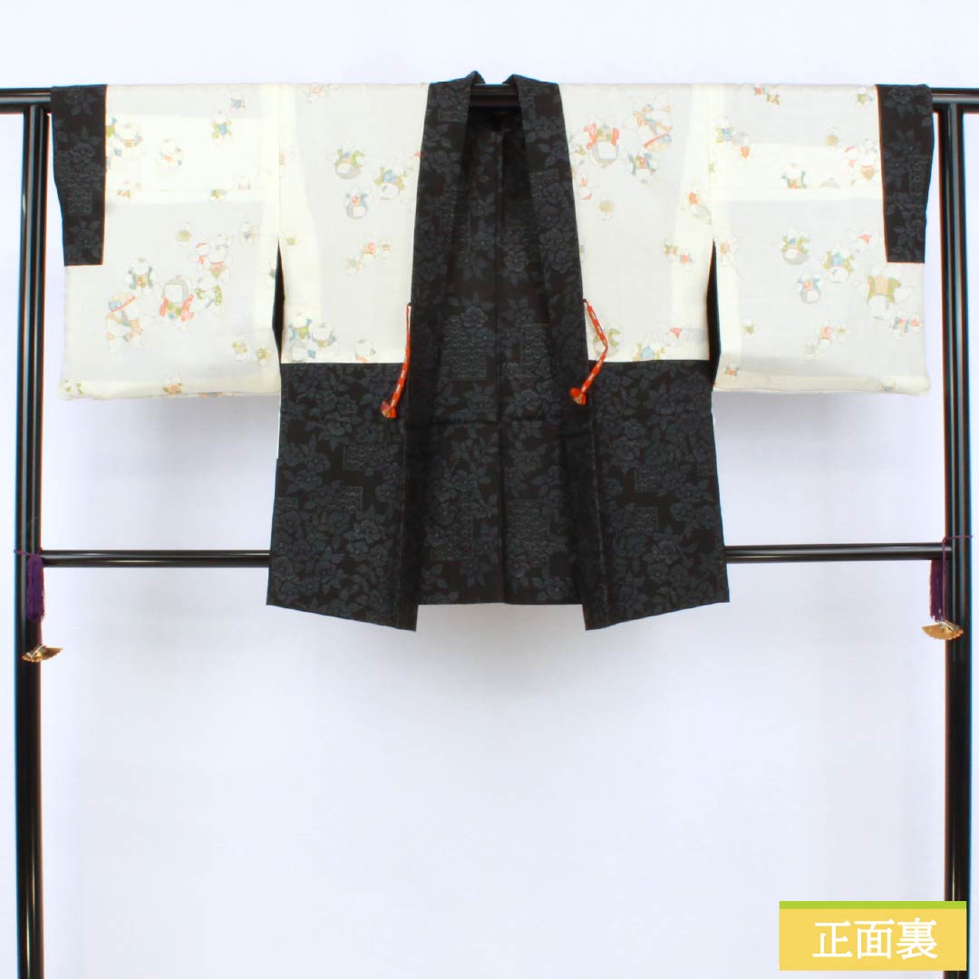 Haori (Japanese traditional kimono jacket) made of pure silk, S-rank, with a floral design by Murayama Oshima, length 75.5cm, sleeve length 62.5cm, and a black, lined lining. Includes a haori cord. Product number: 1117001352910