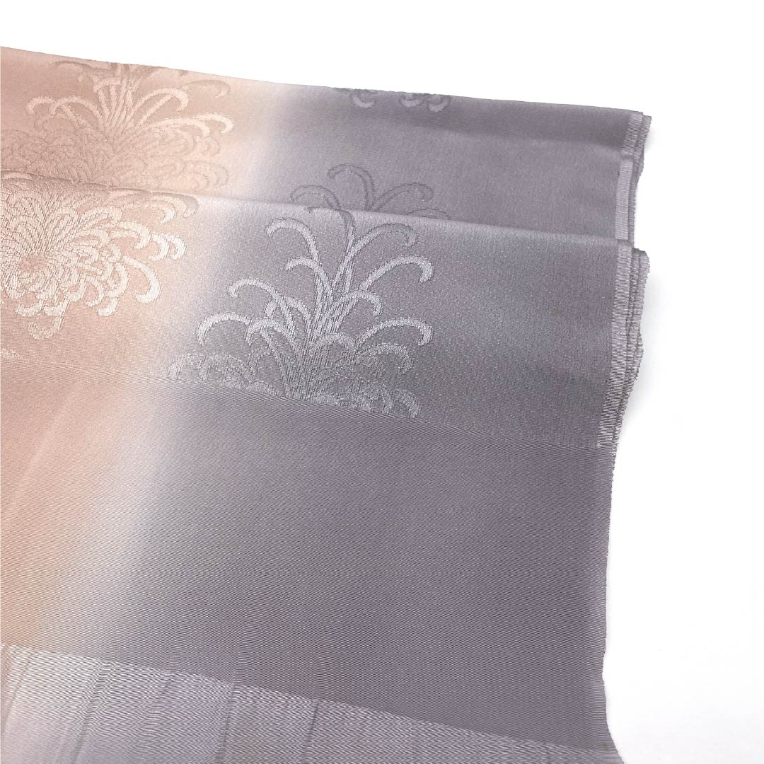 S-Rank Silk Obiage (Sash) - Casual Style - Nibumurasaki (Dust Purple) and Bokeiro (Lovely Color) - Two-Tone Design with Thread Chrysanthemum Design - Length: Approx. 180cm, Width: Approx. 28.5cm, Gray Tones - Product Number: 1136001842922