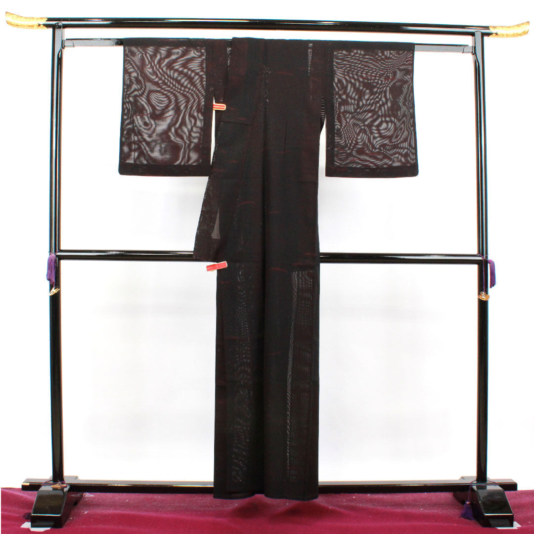 夏物 正絹 色無地 身丈156cm 裄丈61cm 抽象模様 紗 Sランク 黒系 1132001062310