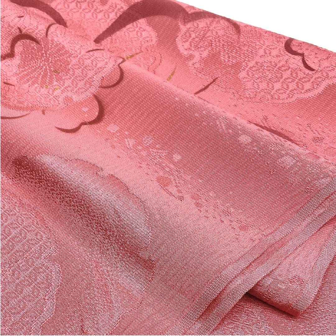 (New old stock) Formal obiage, pure silk, plum color, snowflake, cherry blossom, cloisonne, length 168cm, width 30cm, S rank, pink, 1136000212913