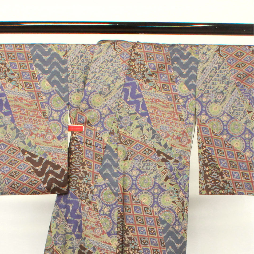 Komon, Length 153cm, Sleeve length 61.5cm, Awase, Saito Sansai, Sarasa pattern, Pure silk, S rank, Gradation, 1115002892299